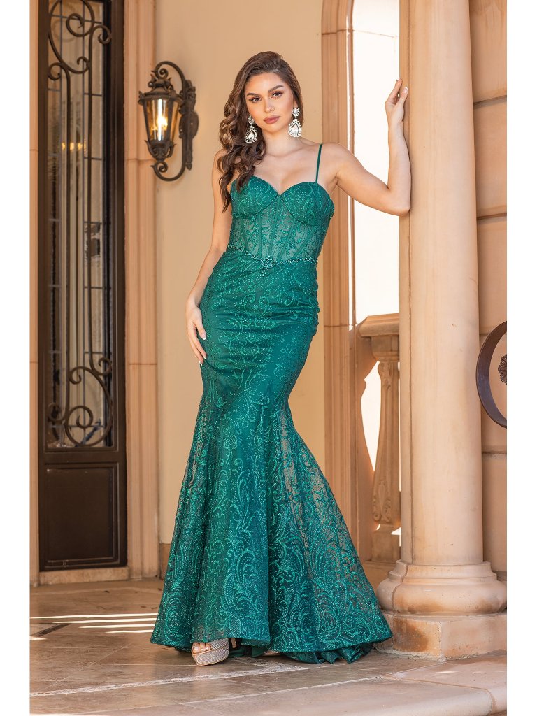 New Hunter-Green Evening Gown Floor Length Formal Elegant Stunning 4341